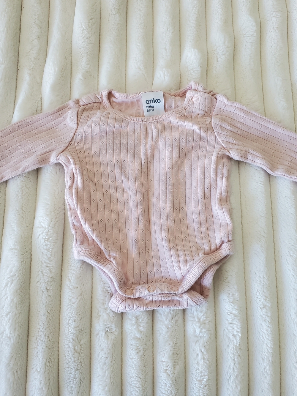 Anko Baby Pink Ribbed Long-Sleeve One-Piece Onesie Newborn Size